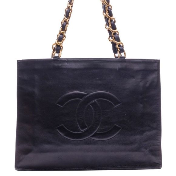 Chanel Deca Coco Square Giant Chain Shoulder Tote Bag Lambskin Black - Picture 1 of 9